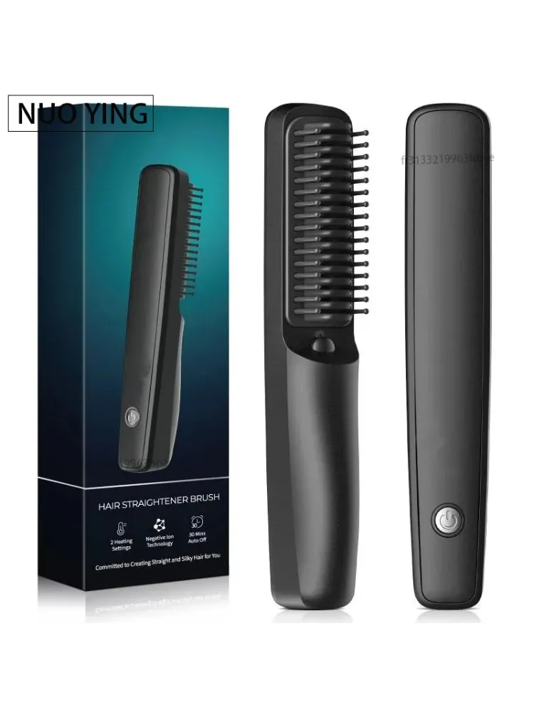 Negatieve Ionen Mannen Baard Stijltang Borstel Draadloze Stijltang Borstel USB Lading Haar Rechttrekken Kam Haar Stijl Gereedschap - afbeelding 2