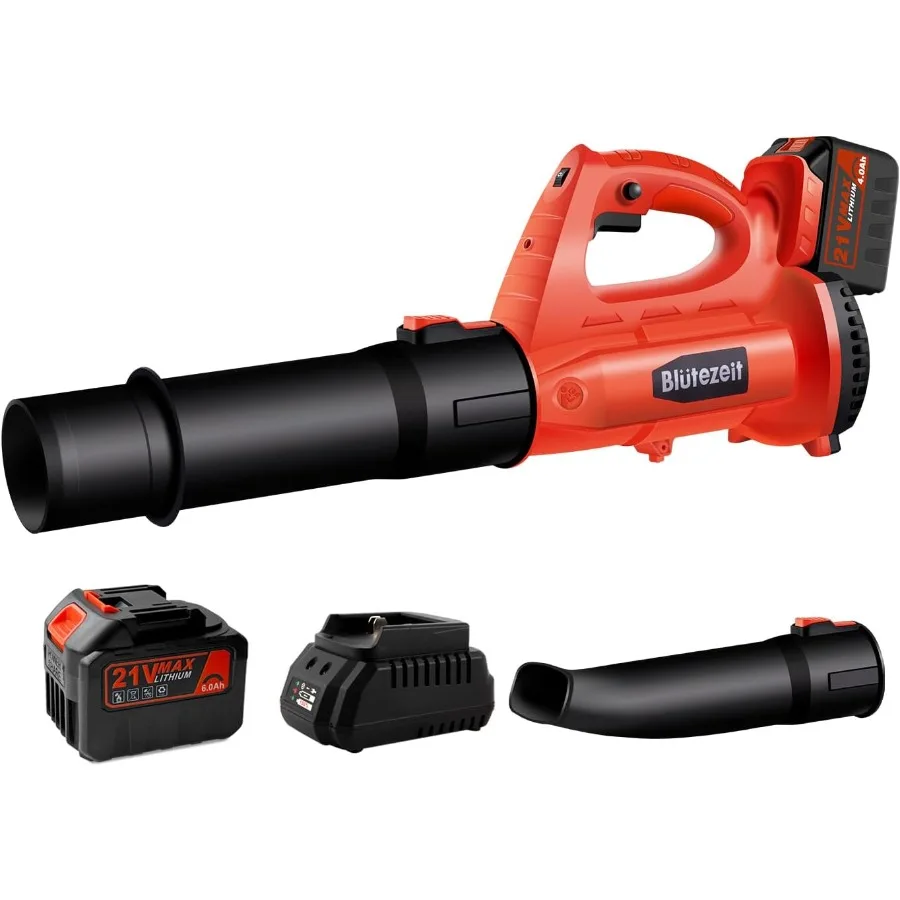 منفاخ أوراق شجر لاسلكي 21 فولت يعمل بالبطارية مع بطارية 6.0 أمبير وشاحن متضمن منفاخ كهربائي خفيف الوزن 400CFM