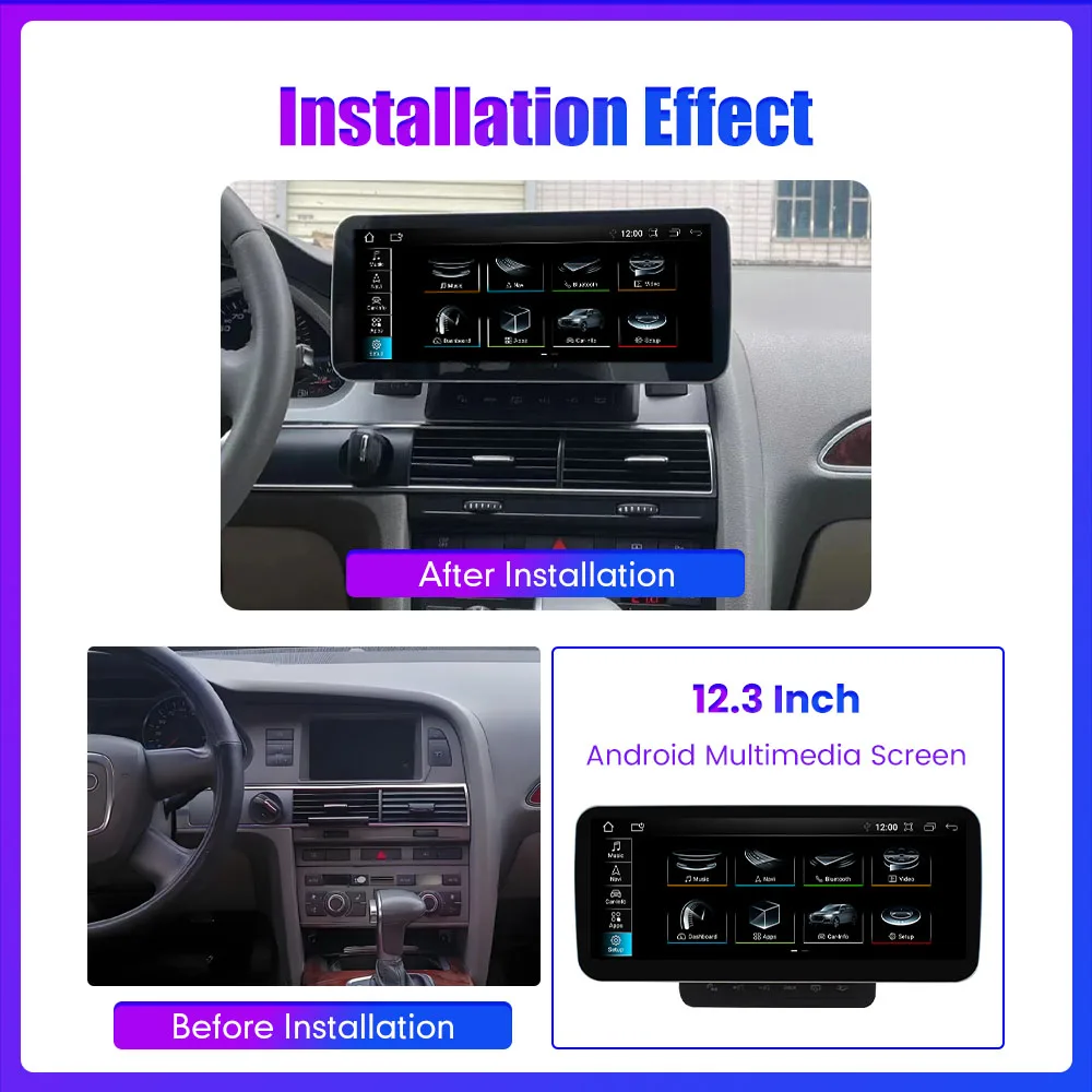 For Audi A6 2005-2011 Android Car Radio GPS Navigation Multimedia Player Audio Stereo Carplay Bluetooth Head Unit 12.3 Inch