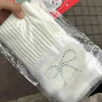 Y2K露指蝴蝶結手套 女士甜美水鑽冬季加厚針織露指水晶蝴蝶結女童半指手套 10 最佳銷售 千禧年手套 - №8