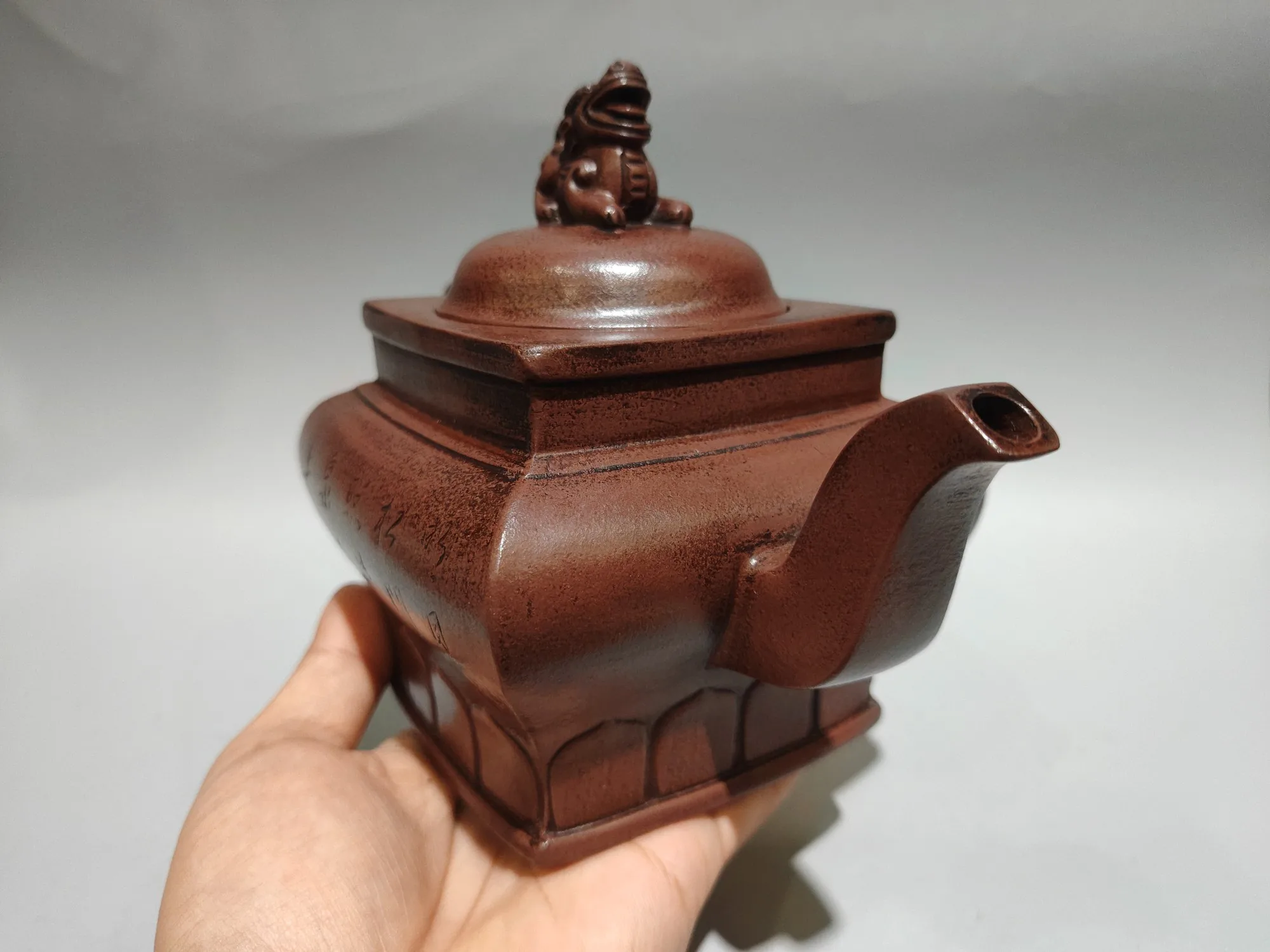 Old Chinese Handicraft Enameled YiXing Zisha (red stoneware) Teapot,Four-Beast Sovereign Teapot, with mark, Free shipping