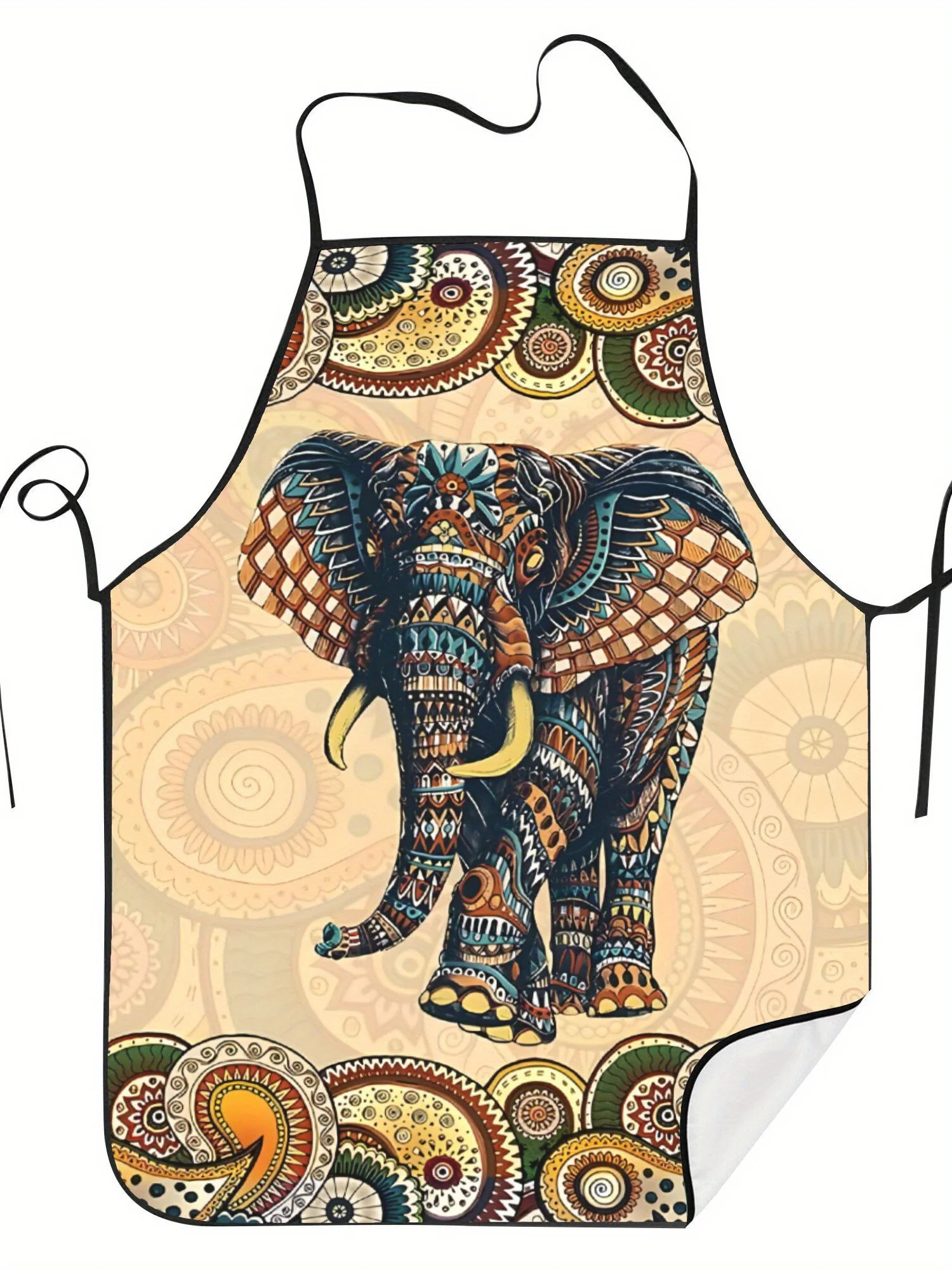 Vibrant Indian Elephant & Mandala Pattern Apron - Colorful, Ethnic Kitchen Apron with Detailed Elephant Design