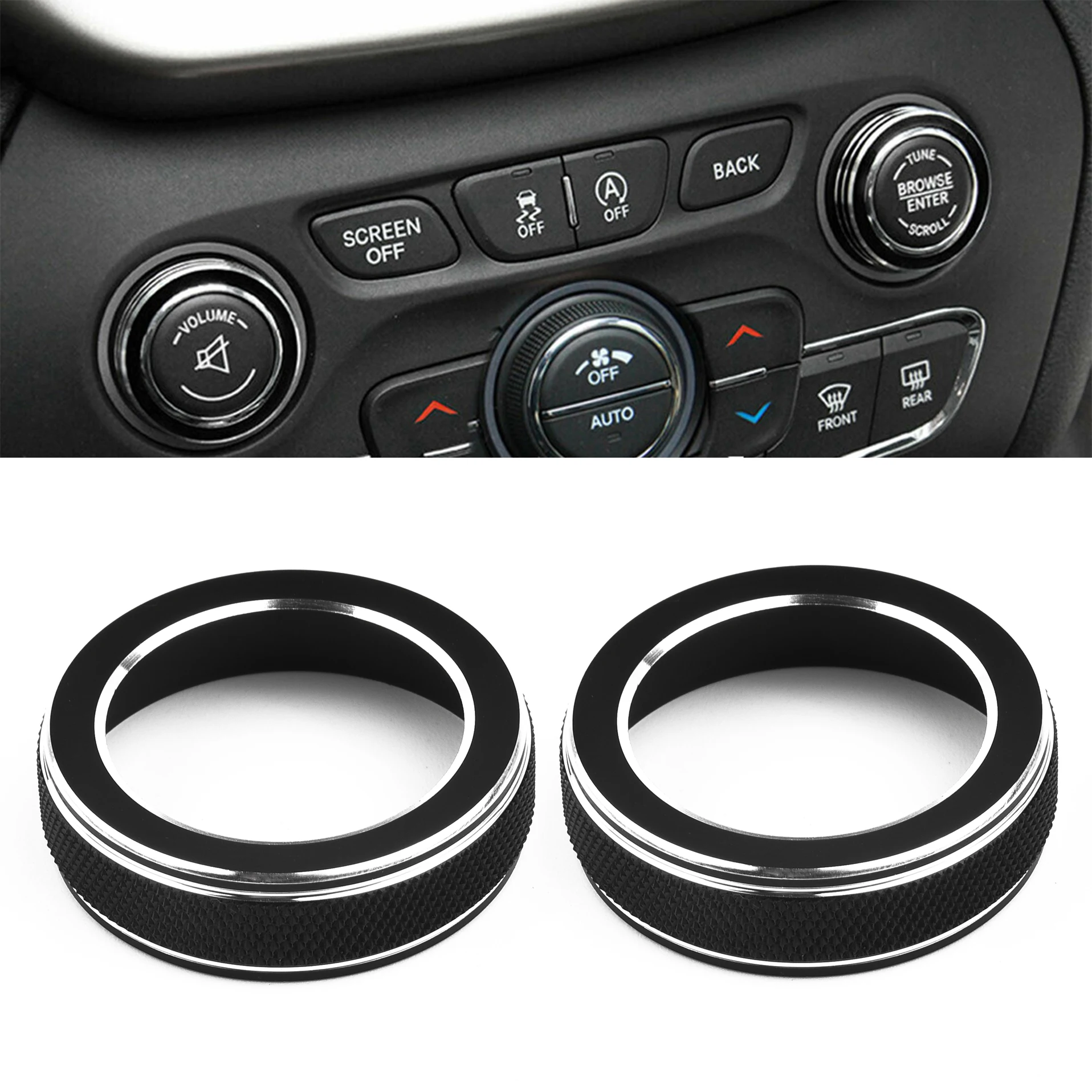 Sleek Volume Control Knob Trims Compatible with For Jeep For Grand For Cherokee (14 19) Metal Finish Pack of Two