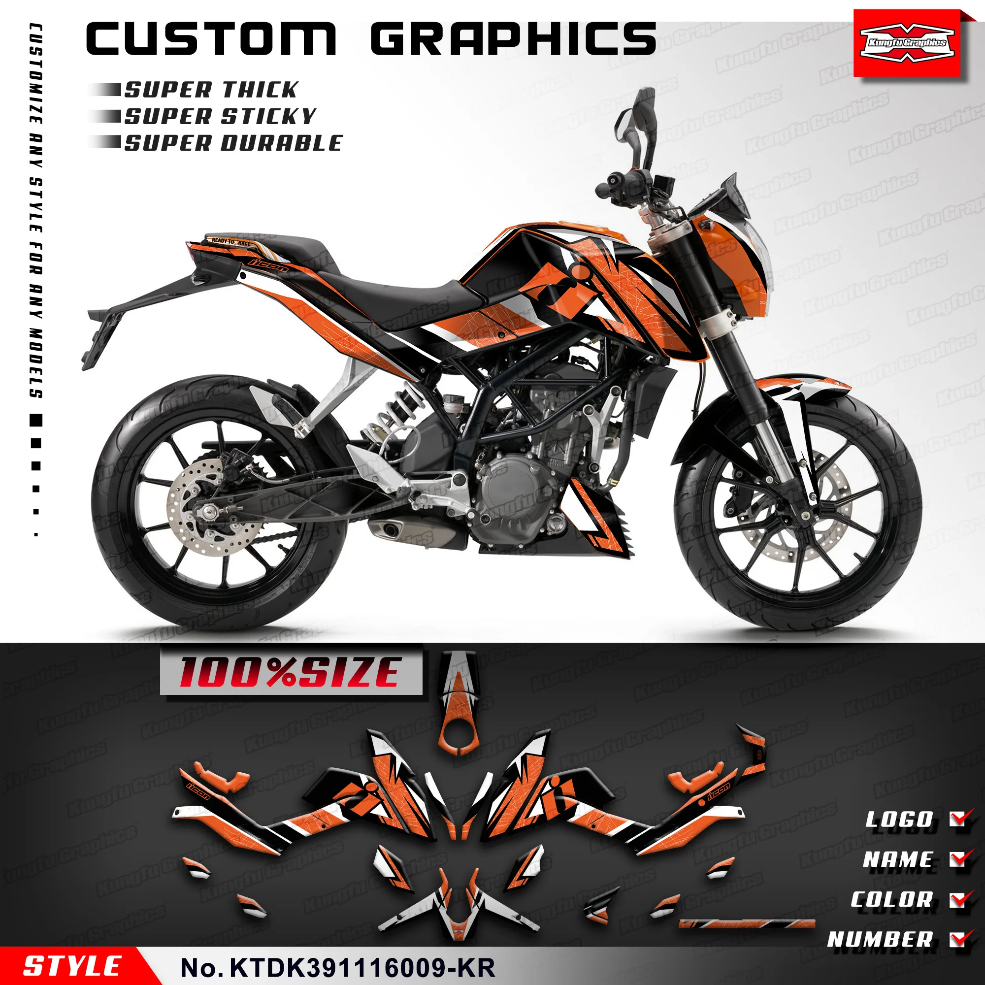 KUNGFU GRAPHICS Sticker Kit Personalised Decal for Duke 125 200 250 390 2011 2012 2013 2014 2015 2016, KTDK391116009-KR