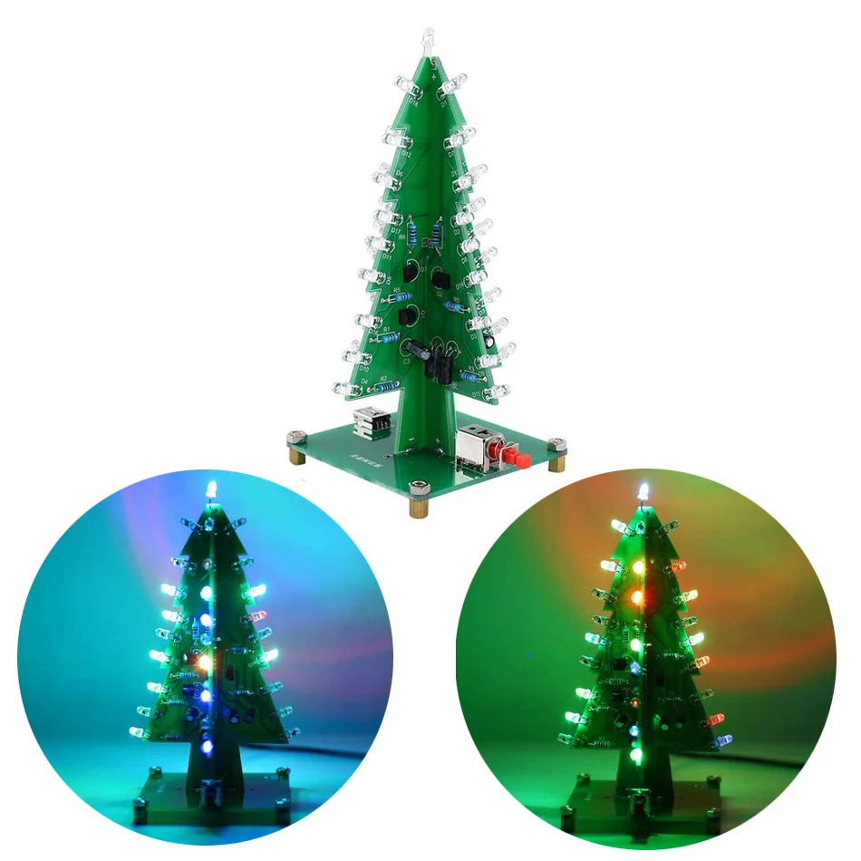 Three-Dimensional 3D Christmas Tree LED DIY Kit 7 Colors DIY Electronic Christmas Tree LED Flash Circuit Kit Electronic Fun Suit
