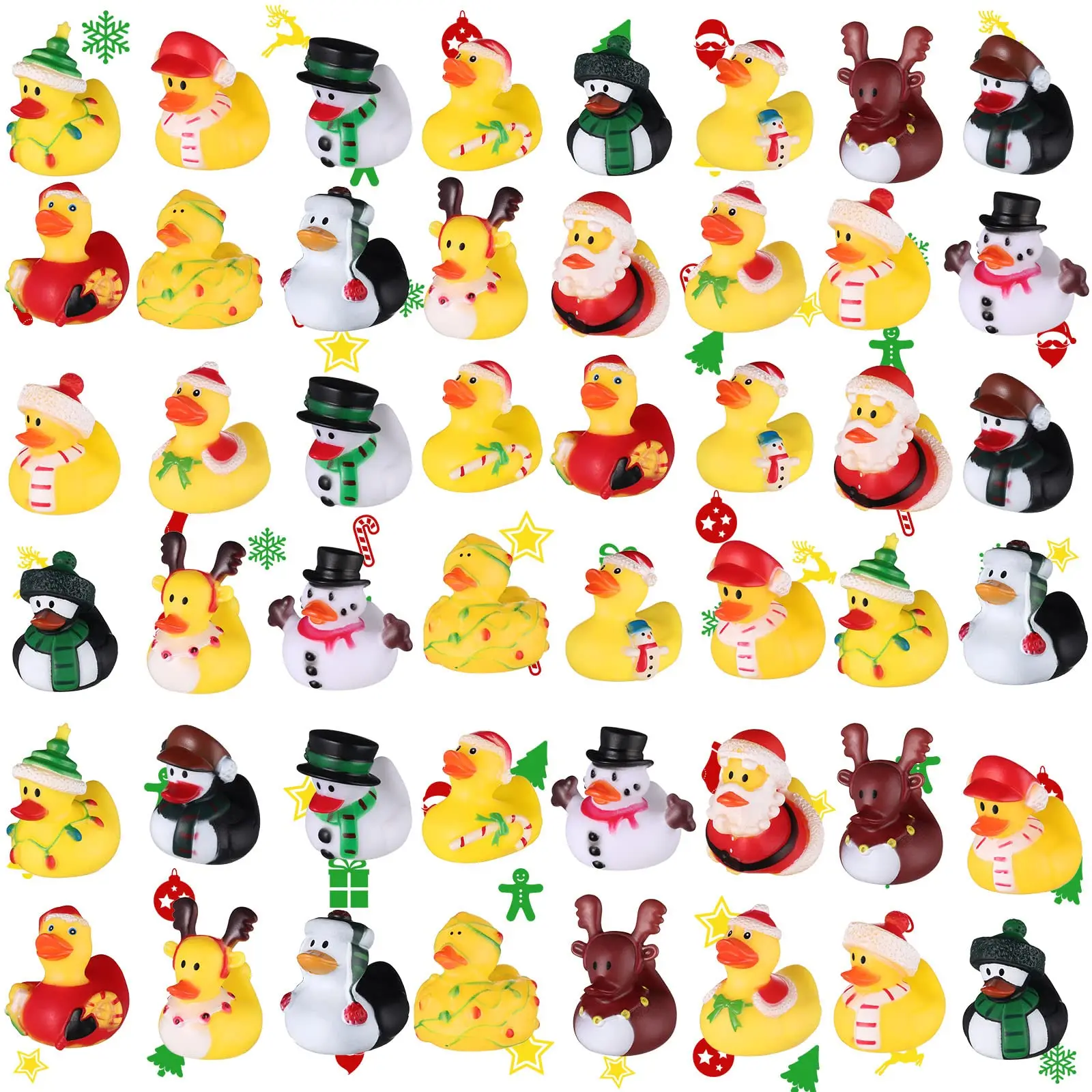 96PCS Christmas Rubber Duck Fun Bathtub Toys for kid Girl Boy Xmas Christmas Party Gift Birthday Baby Shower Summer Pool Activit