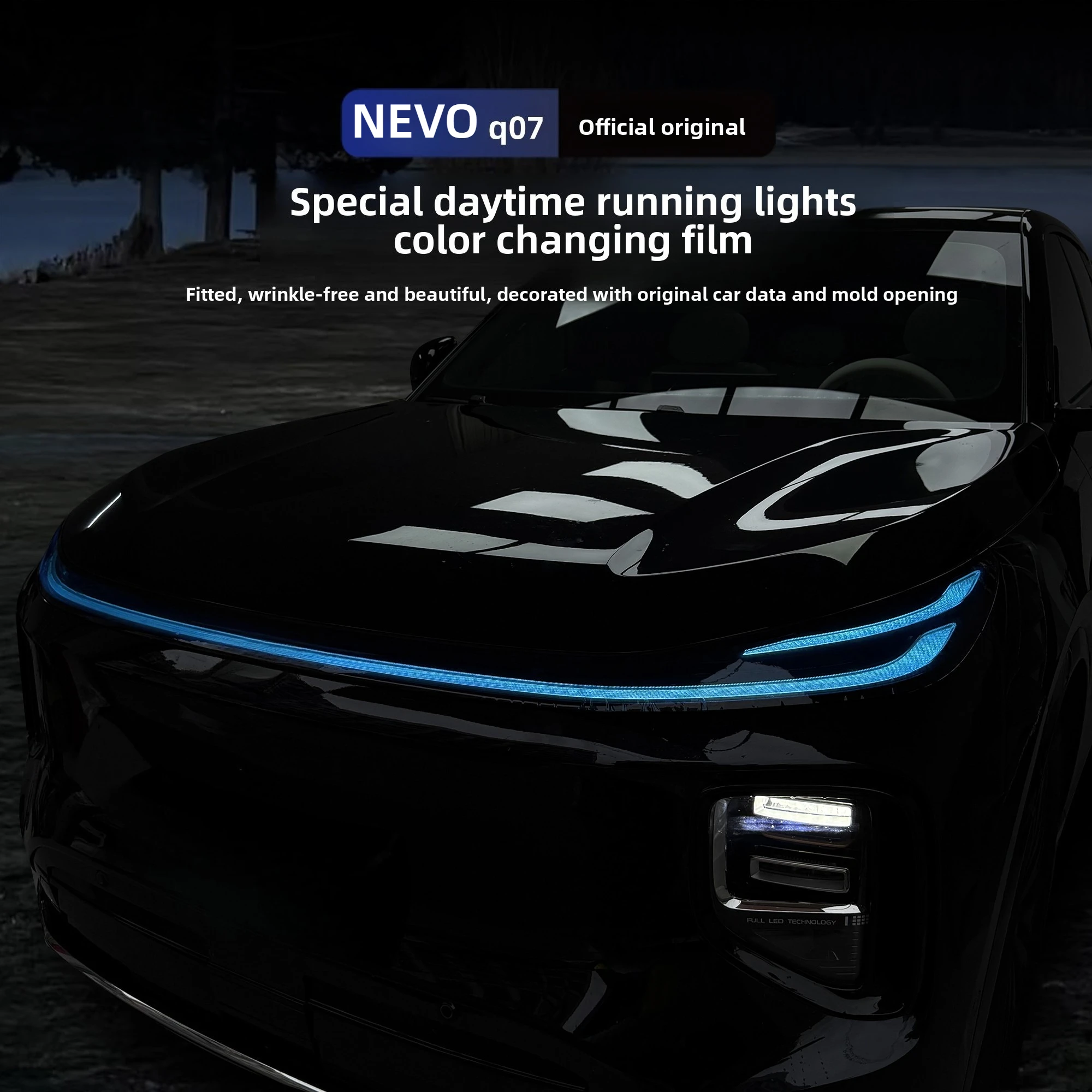 

For Changan NEVO Q07 Led Through Daytime Running Light Color Change Film, Car Hood Decorative Light Strip Film Accessories