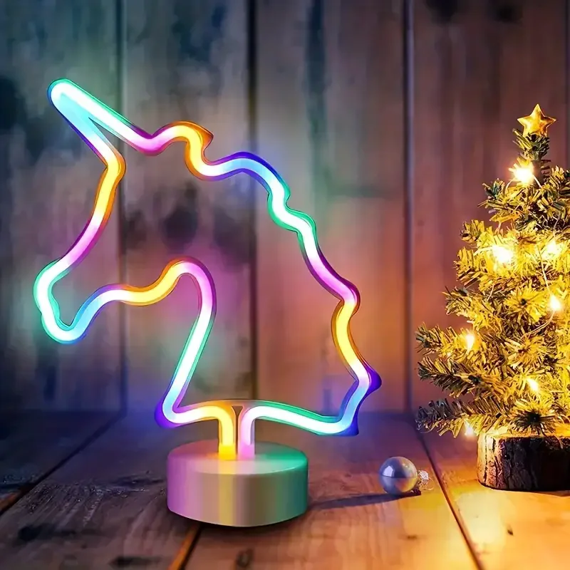 Unicorn Neon Light Sign with Holder Base, Battery or USB Powered LED Neon Lights Palm Tree Design for Home Decor 017
