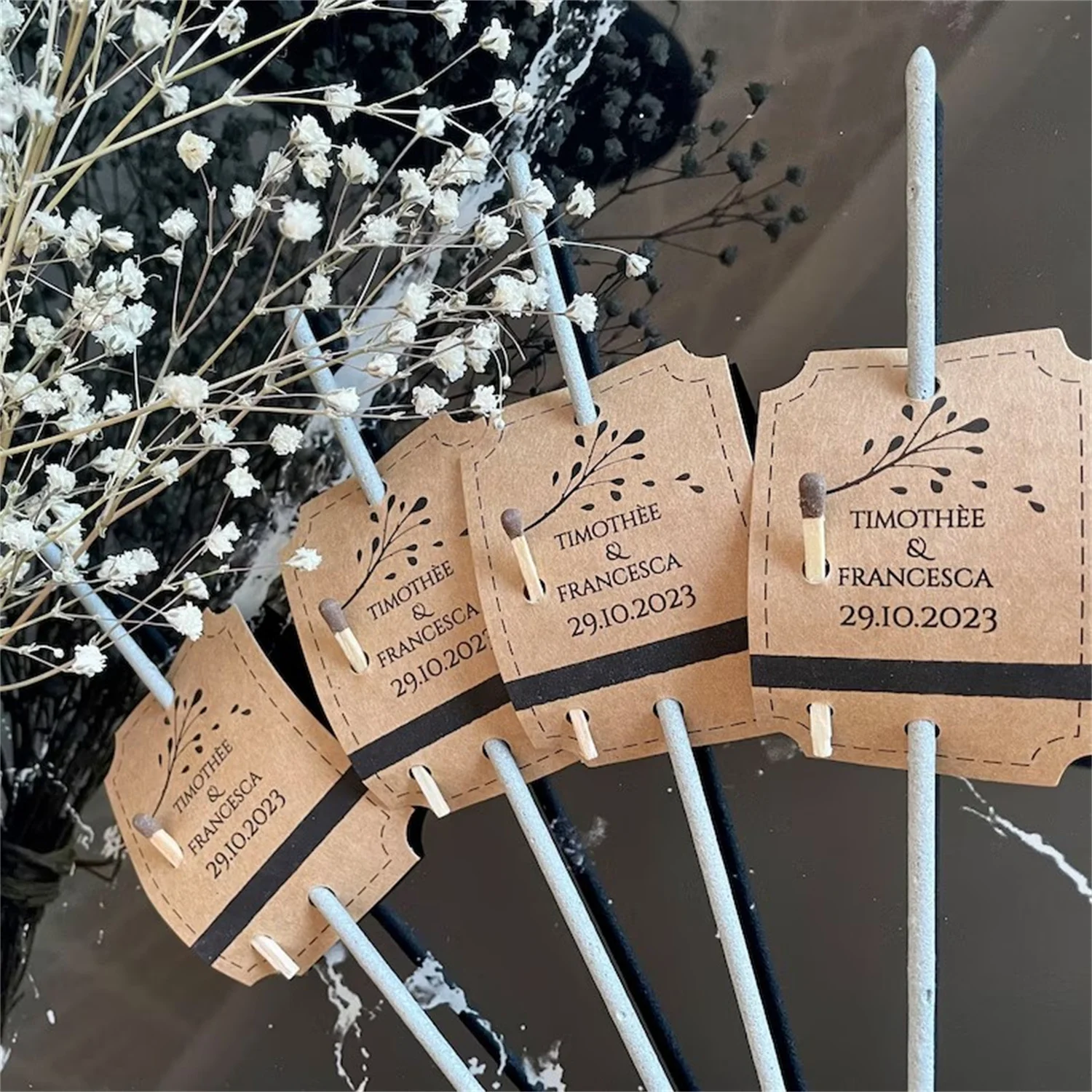 

60pcs Set of 50 Personalized Sparkler Tags Flower Design for weddings, parties, engagements and anniversary