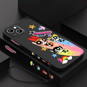 귀여운 P-Powerpuff Girls 휴대폰 케이스, 애플 아이폰 15, 14, 13, 12, 11 프로 맥스 플러스, 8, 7 SE, 액체 왼쪽 로프, 카파 커버