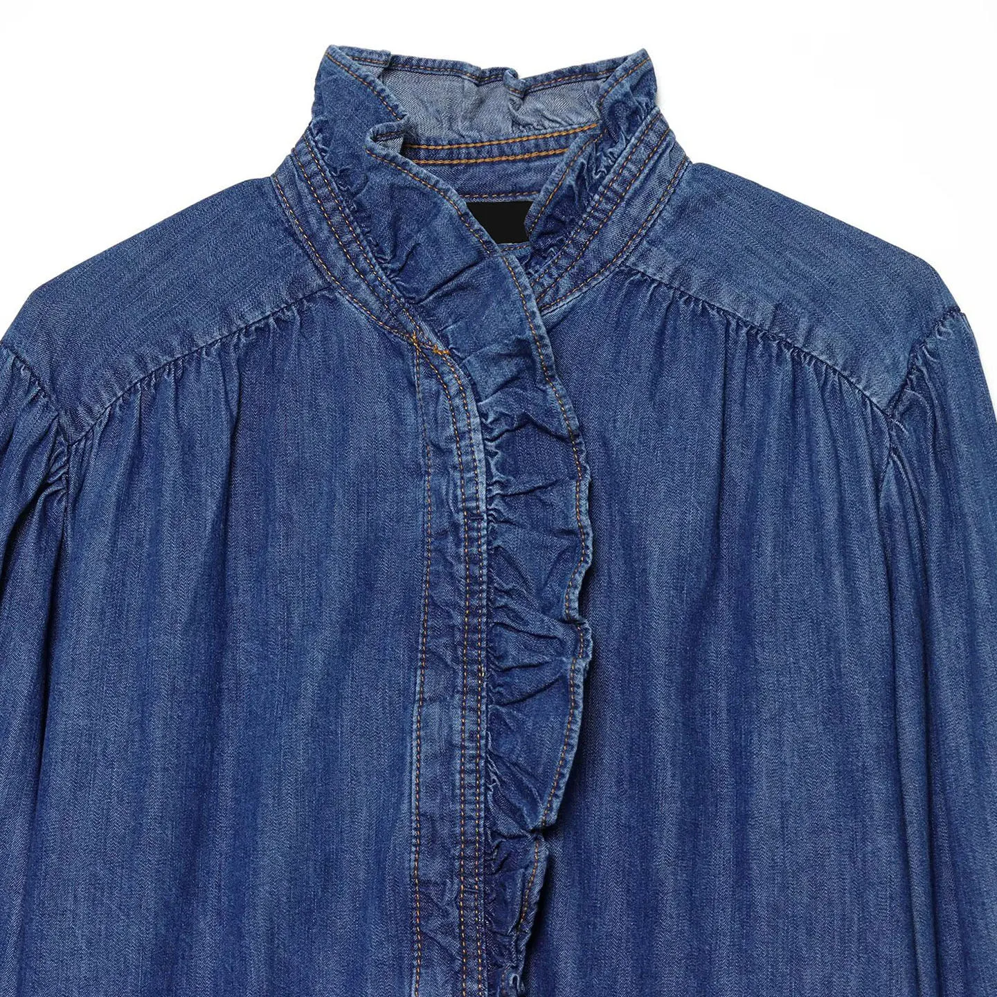 Fashionable Stand Collar Ruffle Hem Denim Top Women's Casual Loose Fit Button Closure Short Outerwear Autumn Collection