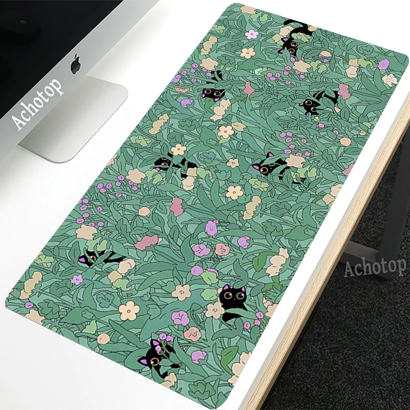 

Green Plant Mouse Pad Large Kawaii Mousepad Pc Gamer Desk Mat Office Computer Mats Locking Edge Table Pads Overlock Mats 90x40cm