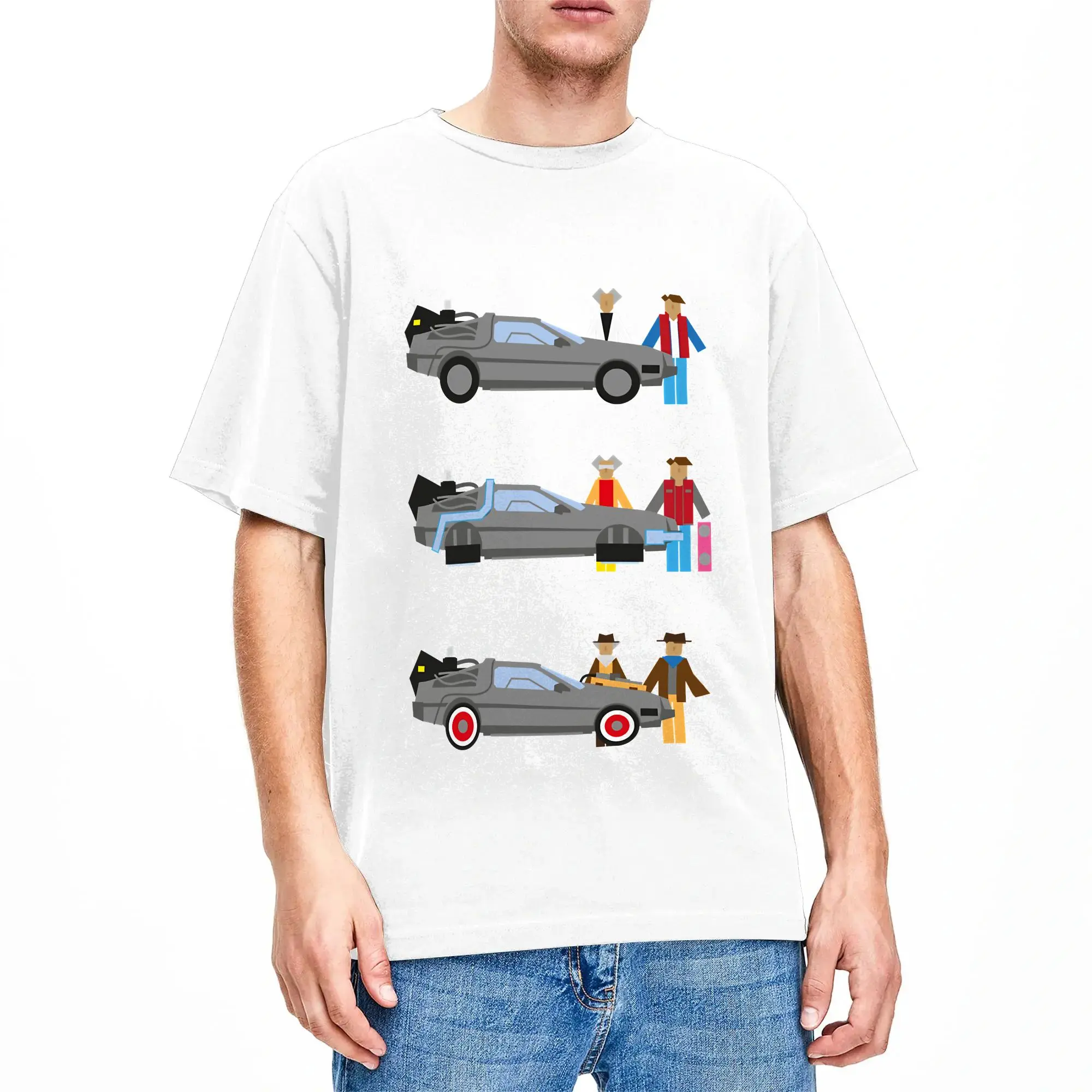 Man T-Shirt DeLorean Car T Shirts Hippie  Summer Tee Shirt Vintage Pure Cotton Tops Gift Idea