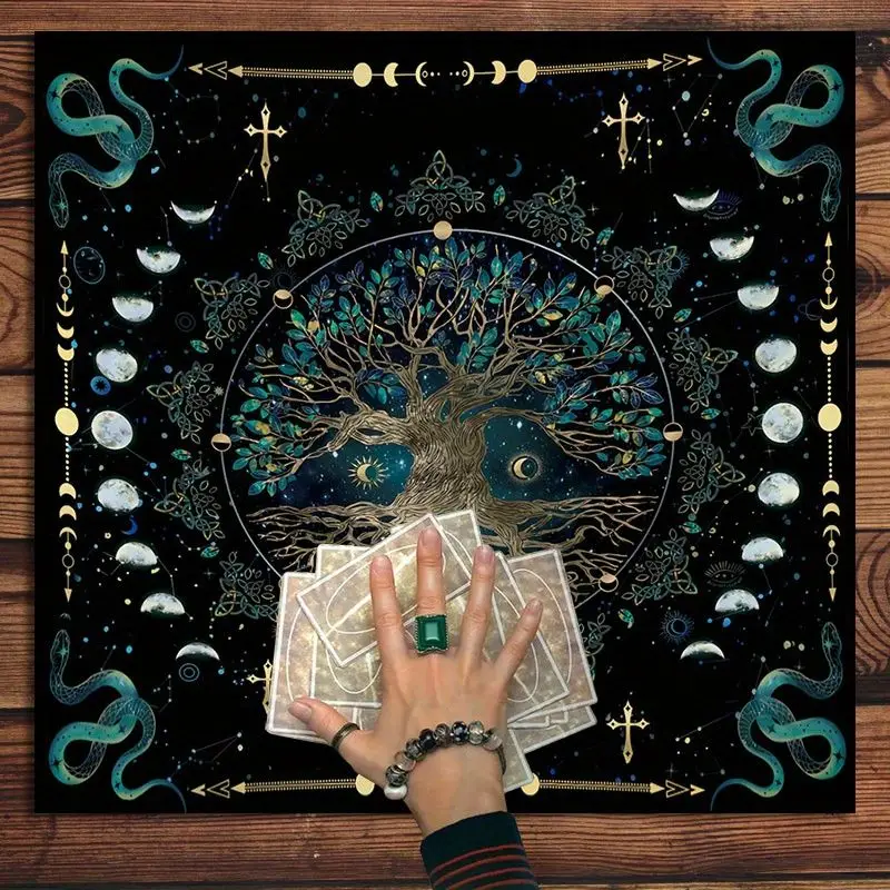 VIKAMA Tree of Life Serpentine Moon Phase Tarot Tablecloth Ceremony Tarot Card Divination Table Mat Card deduction