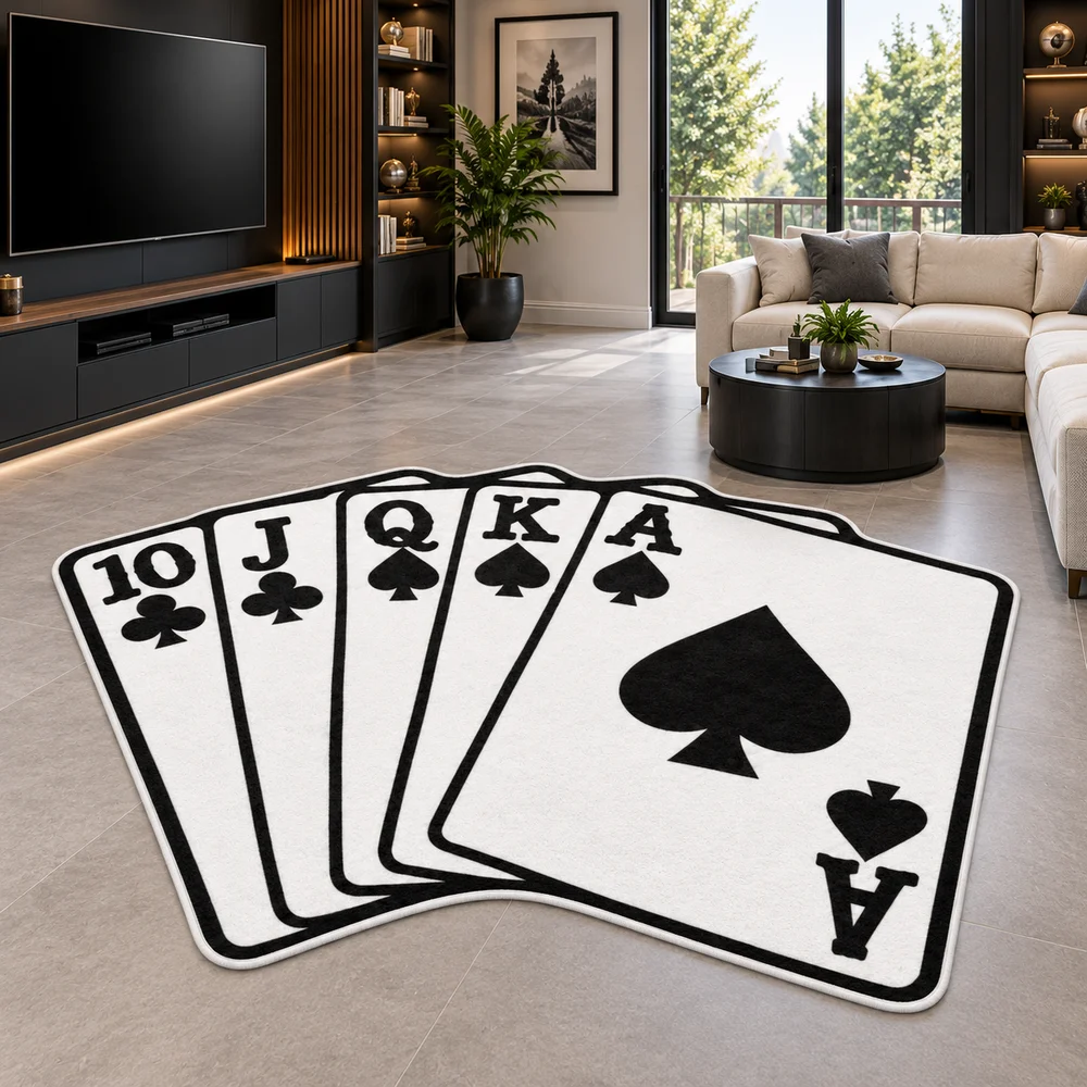 Flush Playing Cards 10 J Q K A Shaped Area Rug, Soft Flannel Floor Mat for Game Living Room Office Bar and Casino Home Decor