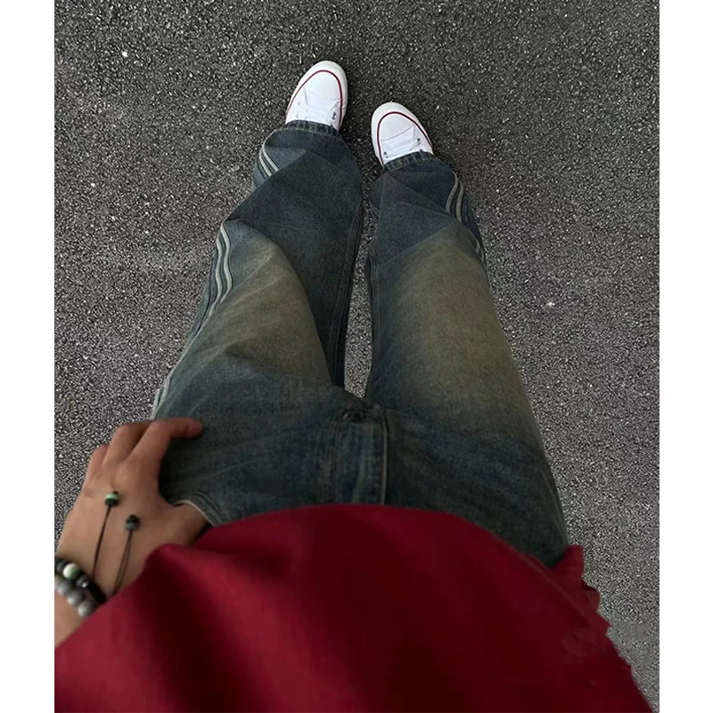 

Мужские джинсы Waed Vintage Tee Stripe, летние, в американском стиле, прямого кроя, свободные, для подростков, модные, повседневные, прямые брюки