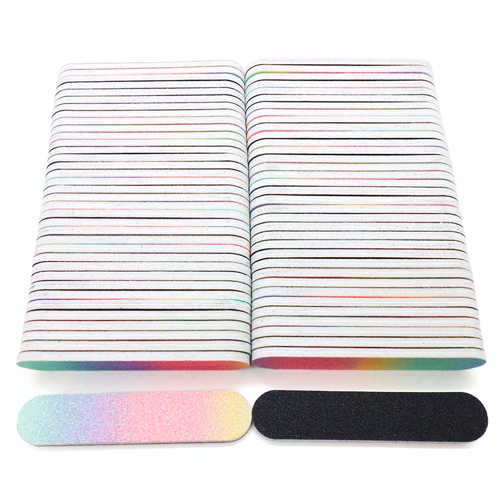 

100Pcs Glitter Rainbow Sandpaper Nails File Double Sided Buffer File For Shaping Smoothing Toenail Fingernails Manicure Tool Set