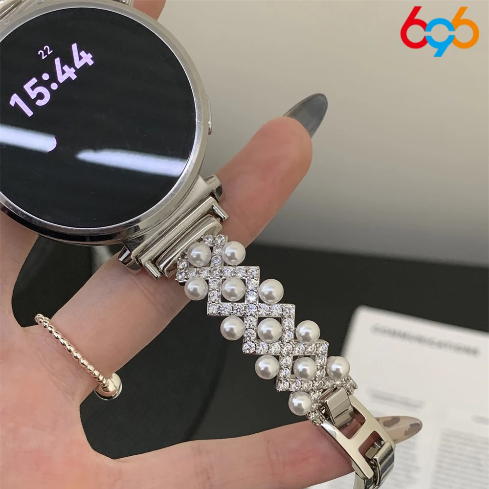 

Elegant Pearl Metal Zircon Watch Band For Huawei Fit3/4 Fit3pro Fit4 Pro 8 9 10 Women 22mm 18mm 20mm Diamond Watches Strap Women