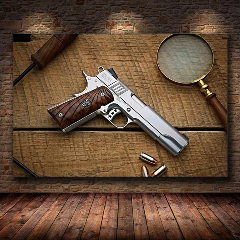 Modern Gun Bullet Canvas Painting Weapon Wall Art Pictures Pistol Posters and Prints Boy Bedroom Living Room Decoration Unframed