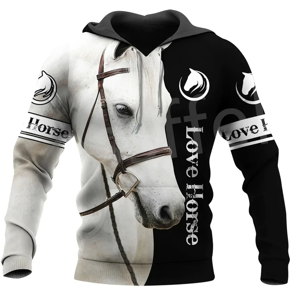 Ropa Deportiva de manga larga con estampado 3D de caballo divertido, Sudadera con capucha informal para salir, ropa de calle de otoño, nueva moda,