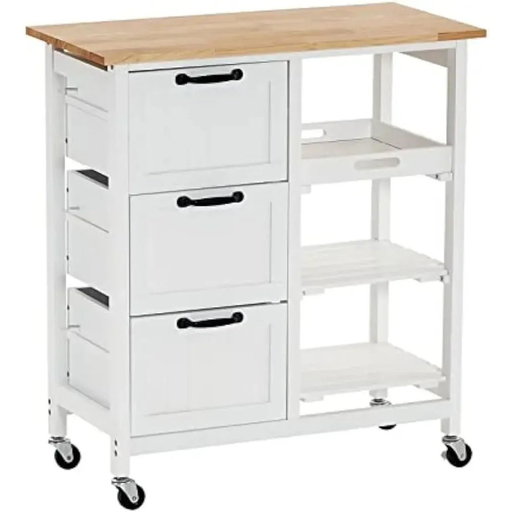 

Kitchen Island, Rolling Kitchen Storage Cart with 3 Drawers 3 Tier Holders Serving Bar Cart Coffee Bar Kitchen Microwave Trolley