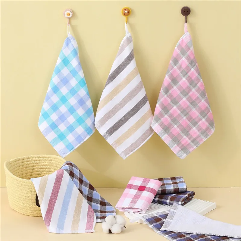 

1Pc 25x25cm Small Classic Color Plaid Striped Washing Cotton Bathroom Square Face Towel Water Absorbent Soft