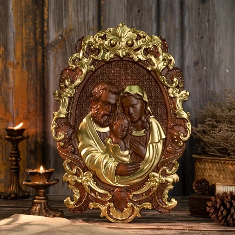 Holy Family Nativity Wood Carving Catholic Wall Art, Church Mary and Joseph Living Room Bedroom Wall Decor