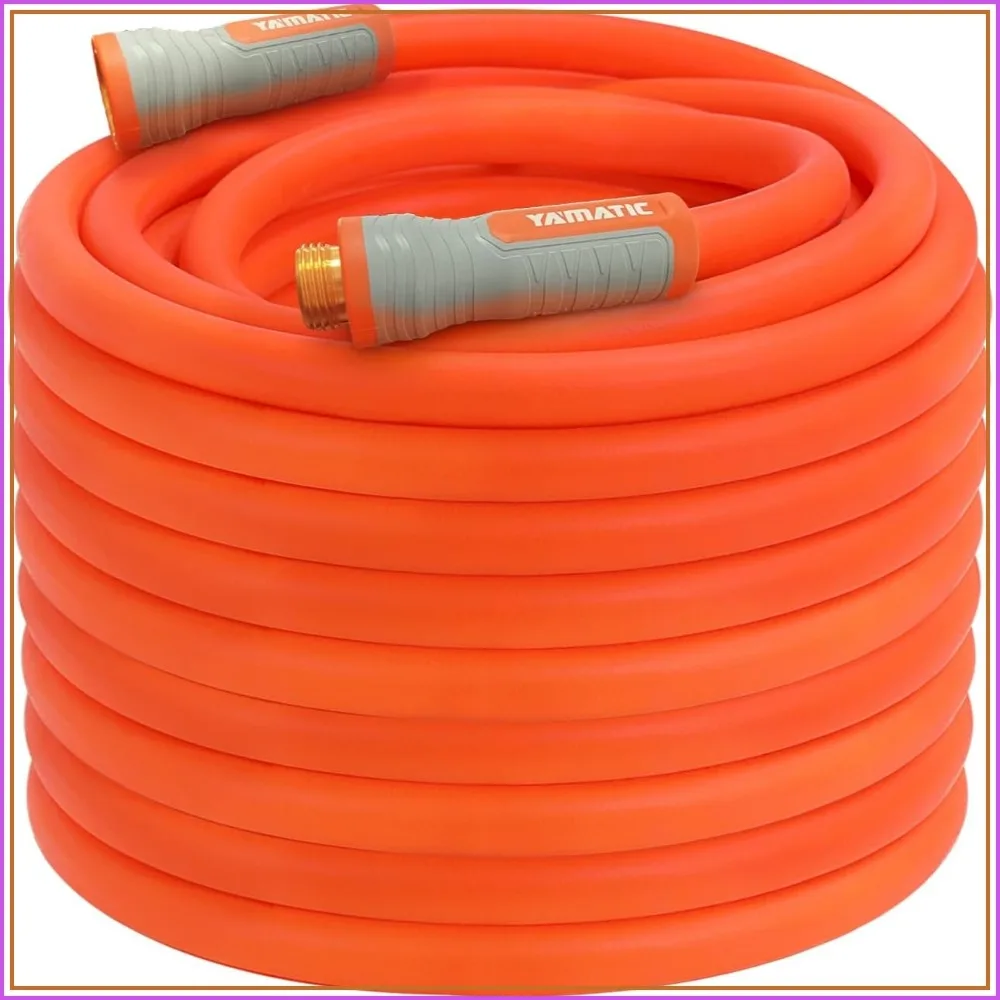 

Heavy Duty Garden Hose 5/8 in x 100 ft, Super Flexible Lightweight, 360° Rotating Connector, 600 PSI Burst, Solid Brass 3/4" GHT Fittings, All-Weather