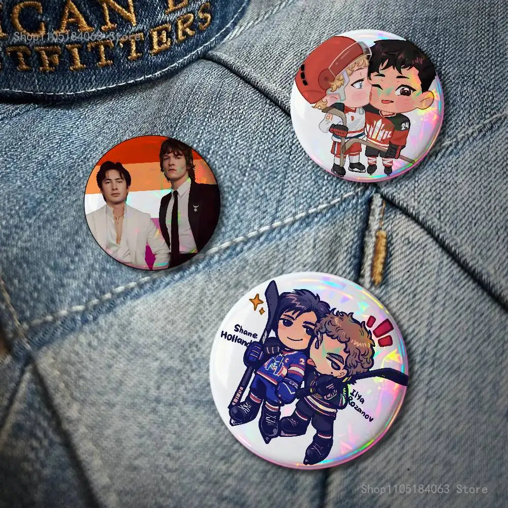H-Heated R-Rivalry Laser reflective round badges pins bag clothing decorations collectibles gifts for friends