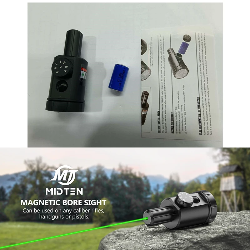 مجموعة أدوات Boresighter بالليزر الأخضر المغناطيسي من MidTen لمراقبة التجويف بالليزر الاحترافية متعددة العيار للصيد