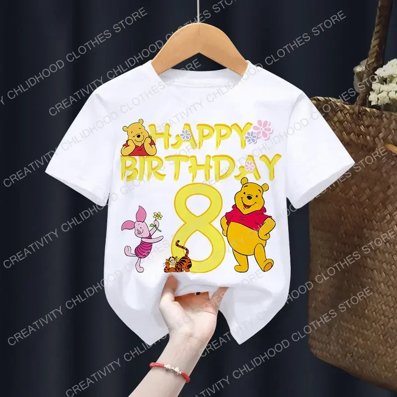 Winnie The Pooh Children T-Shirt Birthday Number 1-12 Cartoon Boy Girl Clothes Kid Kawaii Anime Tee Shirt Little Baby Casual Top