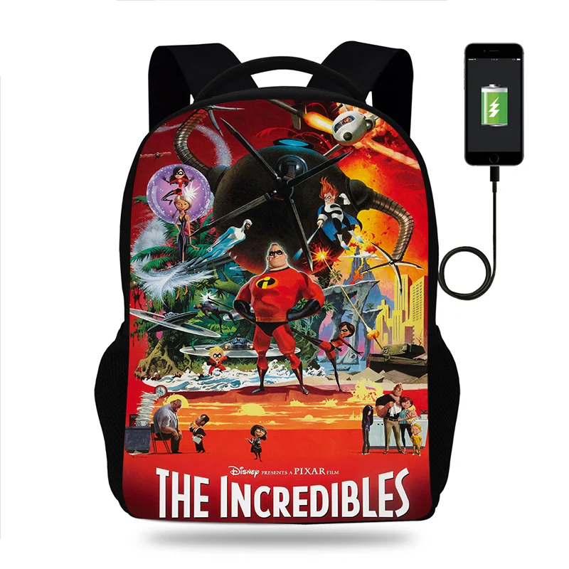 

Disney The Incredibles Backpack Boys Girls School Bag Teenager Book Bags Men Women Rucksack USB Travel Knapsack Mochila