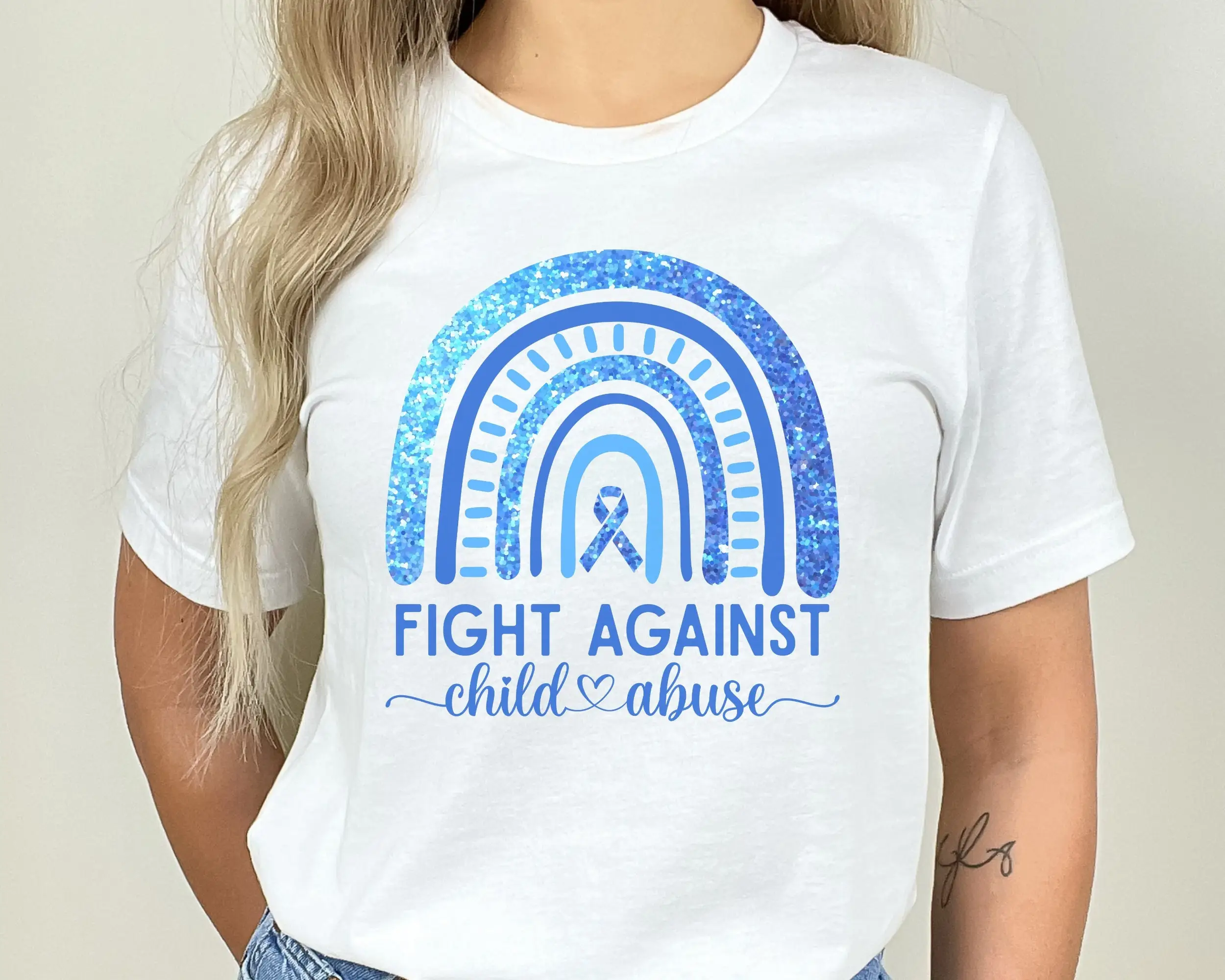 Fight Against Child Abuse T Shirt Awareness Prevention Social Blue Ribbon Mentor