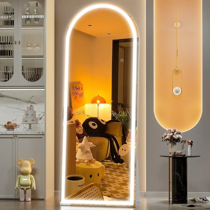 Miroir sur pied sur pied avec lumières LED, miroir pleine longueur, monté sur tout le corps en élasthanne, intensité variable, sûr