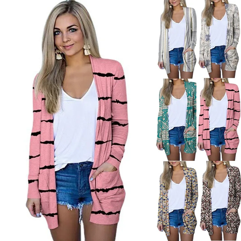 Women Fashion Spring Autumn Winter Printed Cardigan Long Sleeve Casual Jacket Ladies Traveling Holiday Tops Blouse For 2024-2025