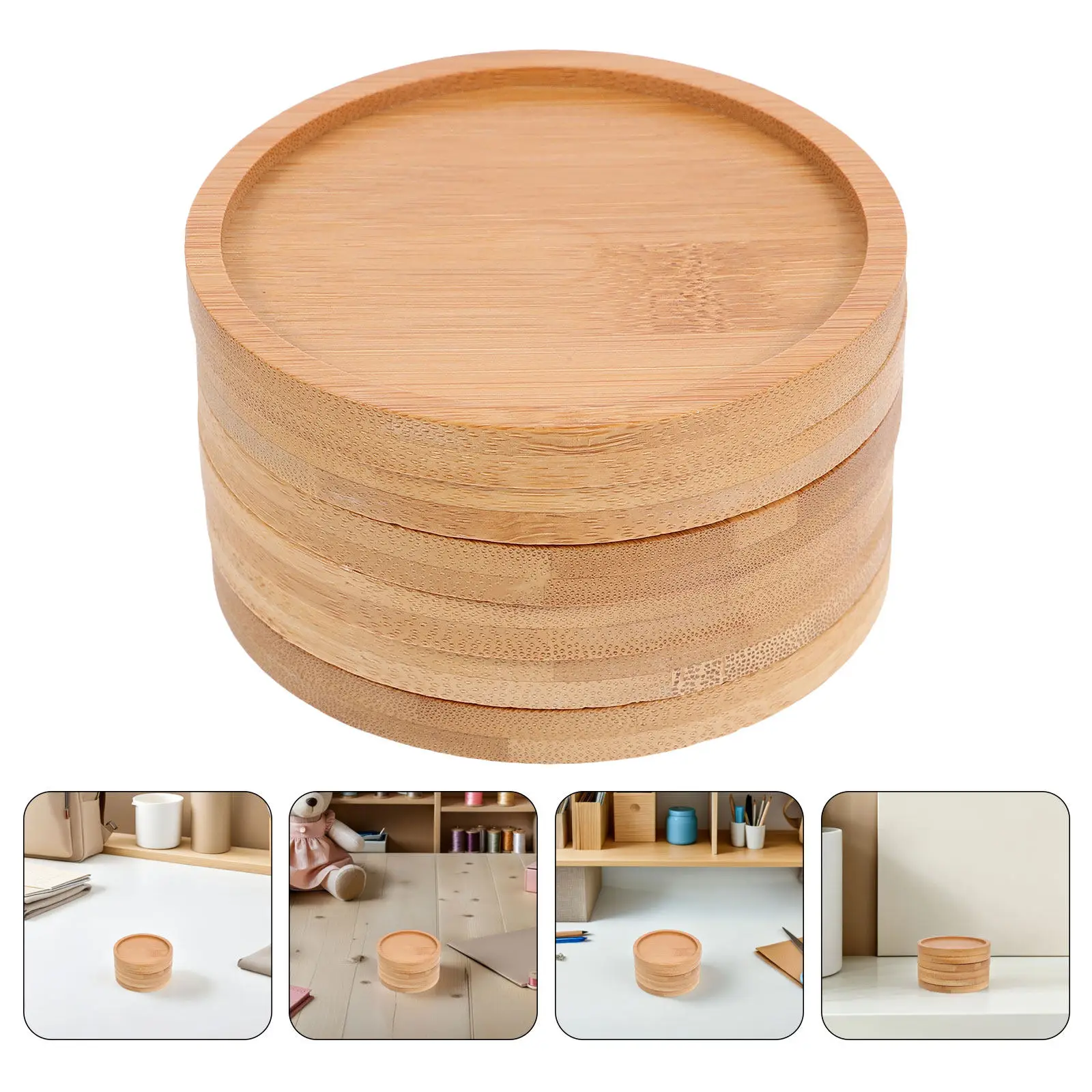 Round Bamboo Coasters 6 Pack Grooved Blank Drink Mats for Mosaic Crafts Coffee Bar Non Slip Desk Accessories