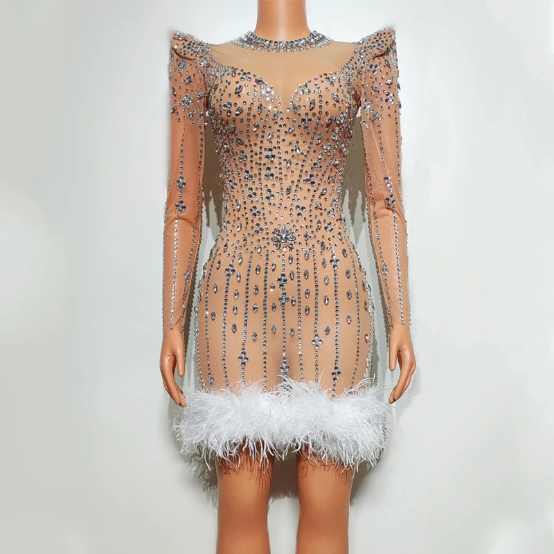 Robe de Soirée Sexy en Maille et Strass pour Femme, Tenue de Bar, Discothèque, Ds Dj, GKnitting, Festival, XS7995