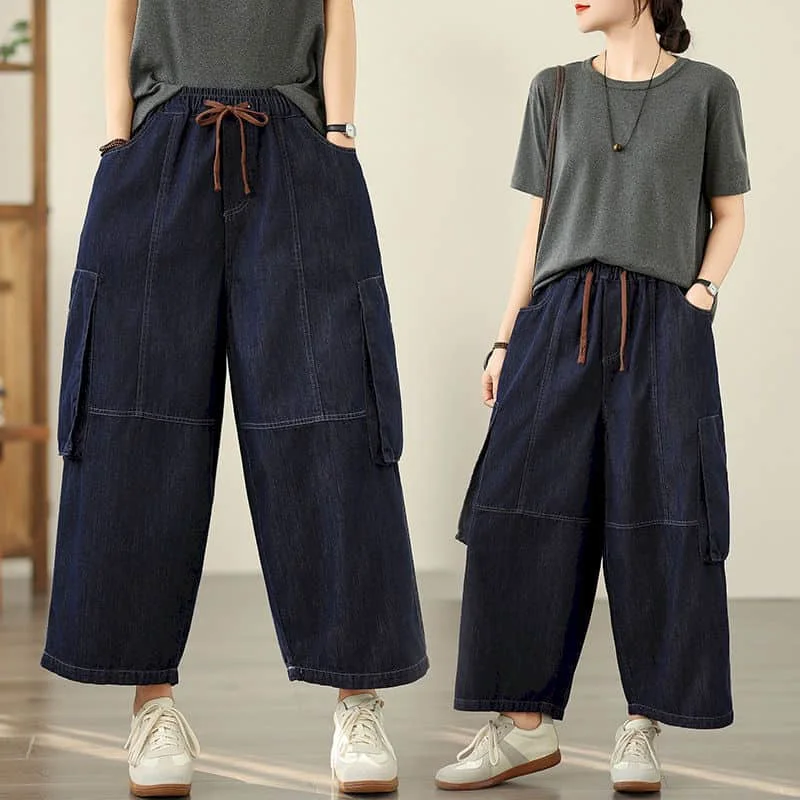 Calças harem artísticas cintura elástica jeans cortados soltos casuais harajuku calças jeans estilo coreano calças largas roupas femininas