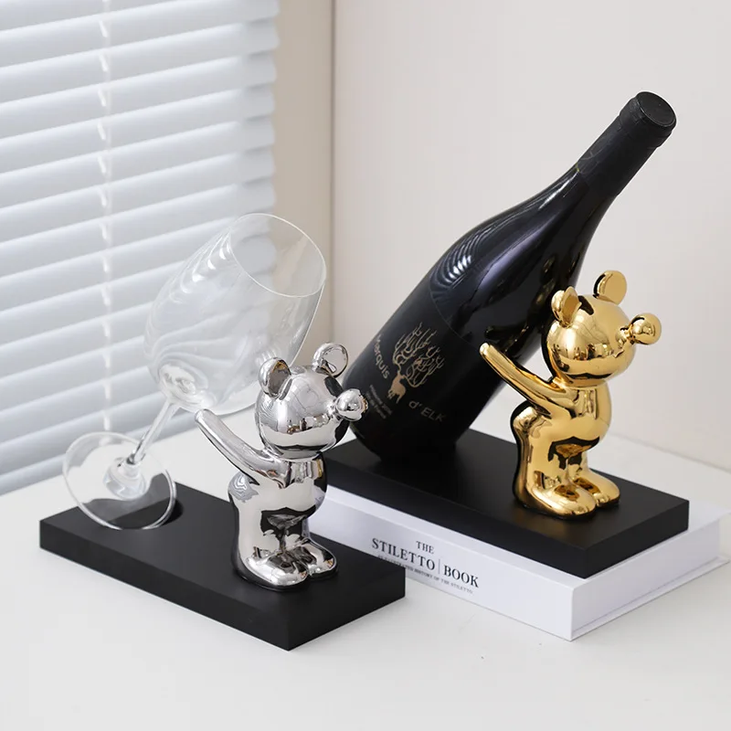 Creative Ceramic Teddy Bear Wine Stand StatueHigh end Living Room Home Decoration Dining Area TV