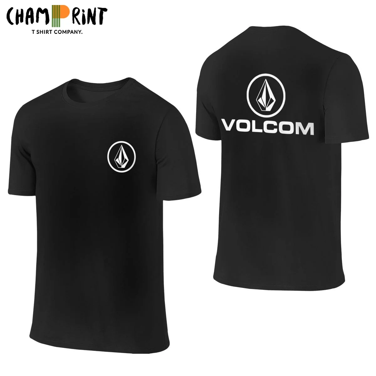 Men\'s T-Shirt Volcoms Logo Vintage 100% Cotton Tee Shirt Short Sleeve T Shirts Round Neck Front Back Two Sides Clothing Summer