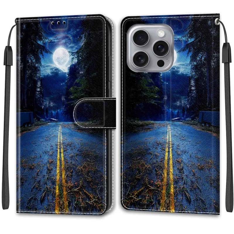 محفظة جلدية قضية الهاتف آيفون 16 برو ماكس 15 14 زائد 13 12 برو 16Plus 15Pro المغناطيسي فليب غطاء حامل كتاب رسمت الحالات #3