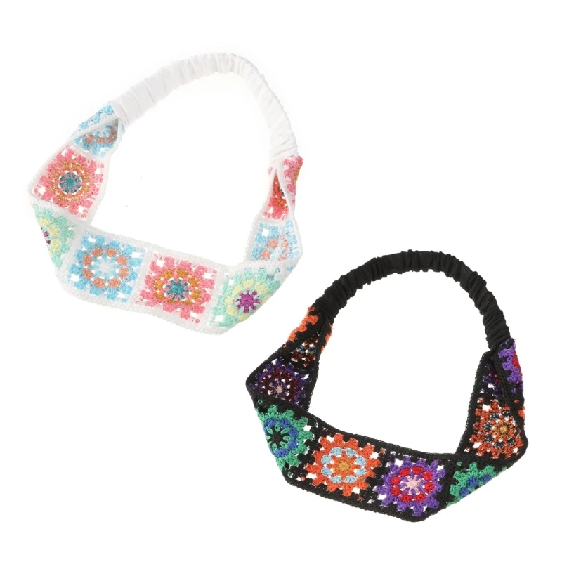 Summer Sunproof Crochet Hairband Breathable Knit Flower Headband for Teens Girls M6CD