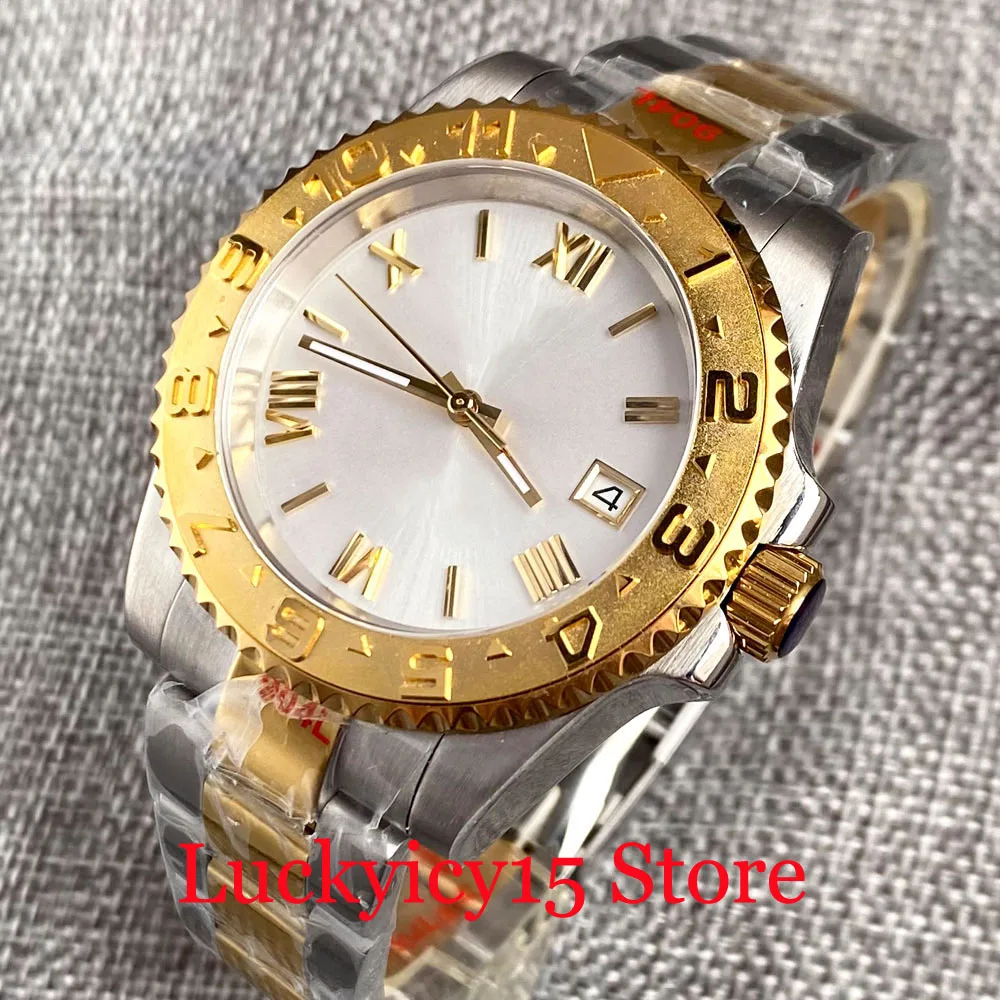 

Bliger Two Tone Gold Case Sliver White Sterile Dial Roman Numerals 40MM Automatic NH35A Mechanical Men Watch Steel Bracelet