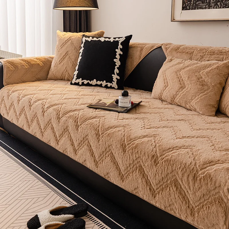 High-end Feeling Plush Sofa Cushion 2025 Autumn and Winter New Thickening Plush Anti Slip Sofa Cover Cloth Towel for Living Room