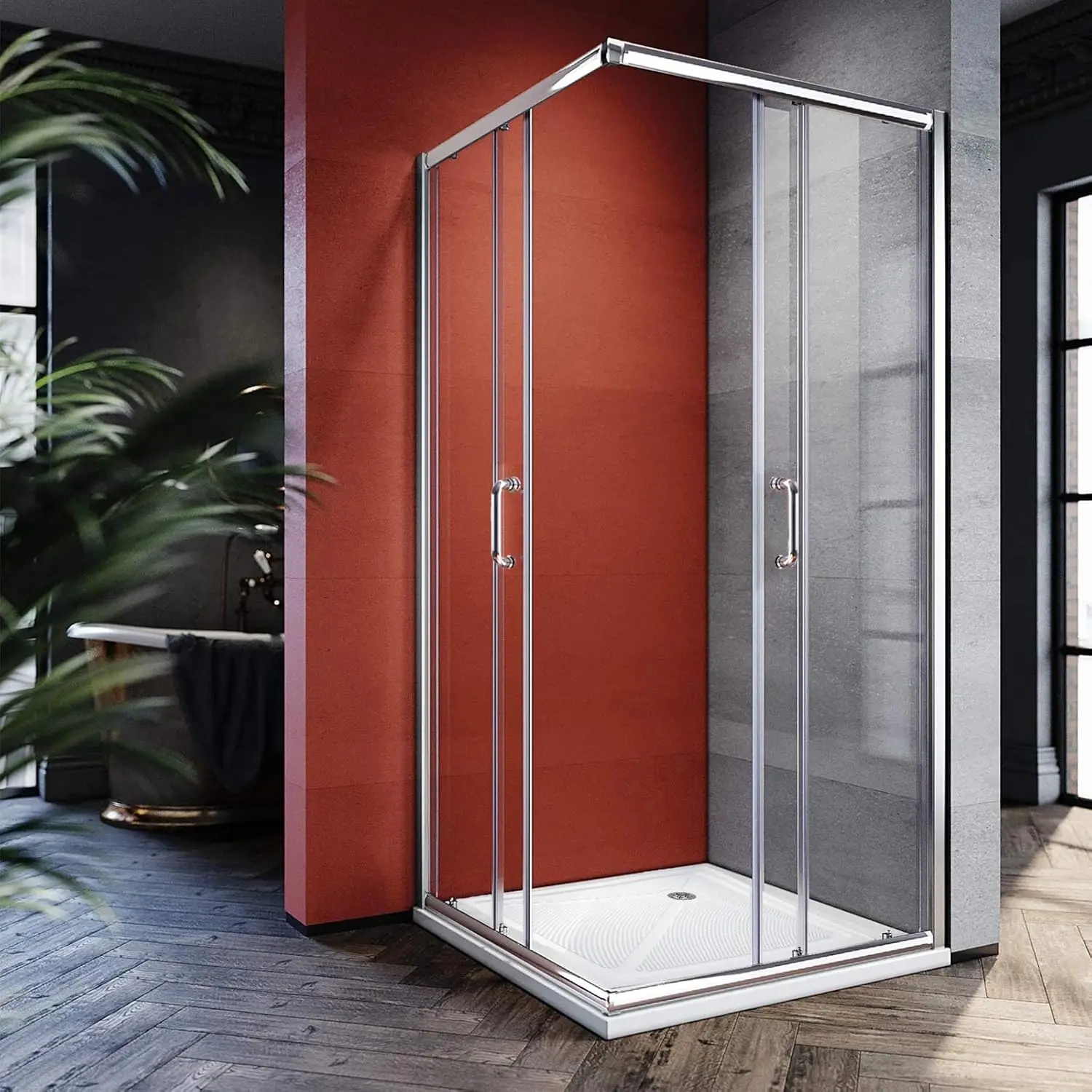 ELEGANT Corner Shower Door 36'' D. x 36'' W. x 72'' H, Framed Shower Enclosure with 1/4'' Clear Glass, Double Sliding Shower Doo