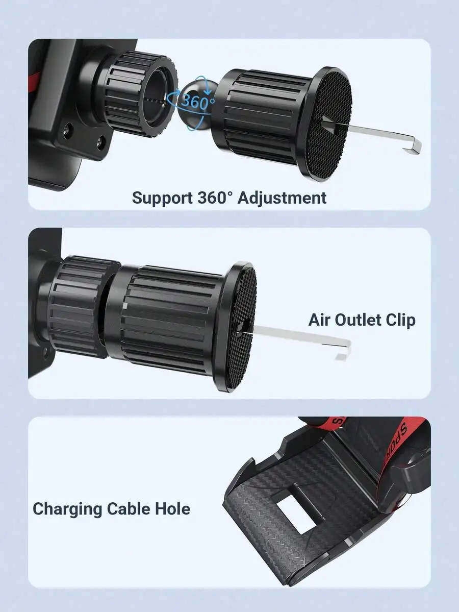 

Universal Car Vent Phone Holder With 360° Rotation And Charging Cable Hole