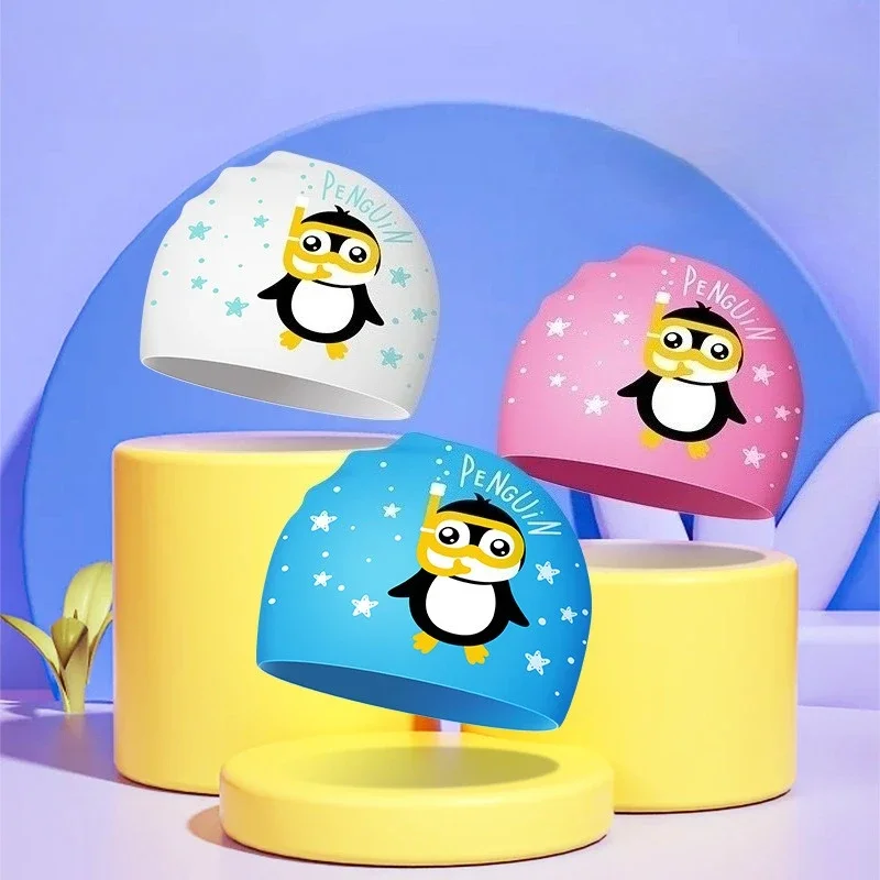 قبعات السباحة للأطفال حماية الأذن قبعات السباحة سيليكون مقاومة للماء للأطفال قبعات السباحة الكرتونية اللطيفة ملحقات حمام السباحة