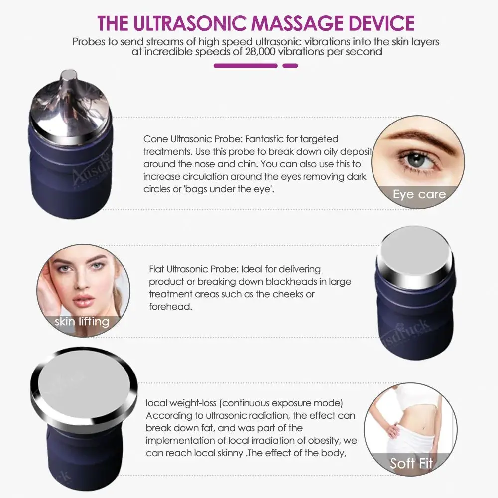 Professionele 3-sondes echografie gezichtsmassage Ultrasone huidverstrakking Schoonheidsapparaat Rimpelverwijderingsmachine Lichaam Gezicht Oog