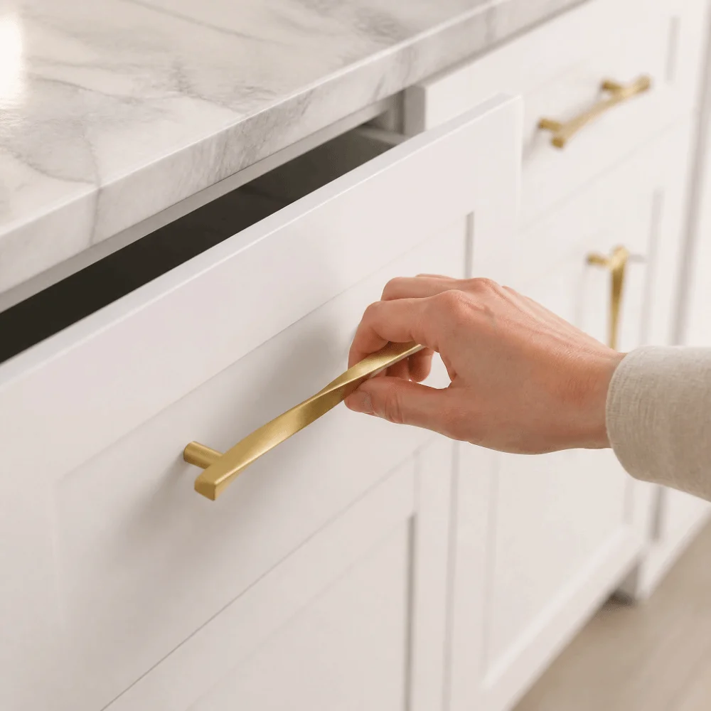 Solid Brass Cabinet Pull Handles Modern Minimalist Matte Glaze Finish Drawer Knobs Ergonomic Handle Design Fingerprint Resistant