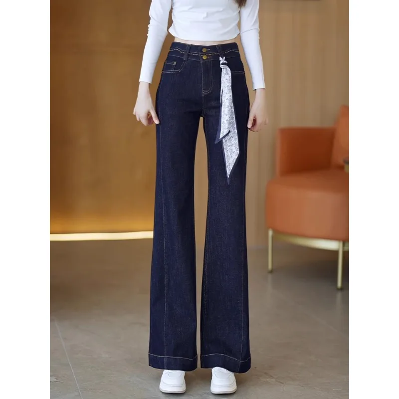 جينز أزرق من الدنيم للنساء والشتاء، سروال أنيق كاجوال بطول الأرض بأرجل مستقيمة #1